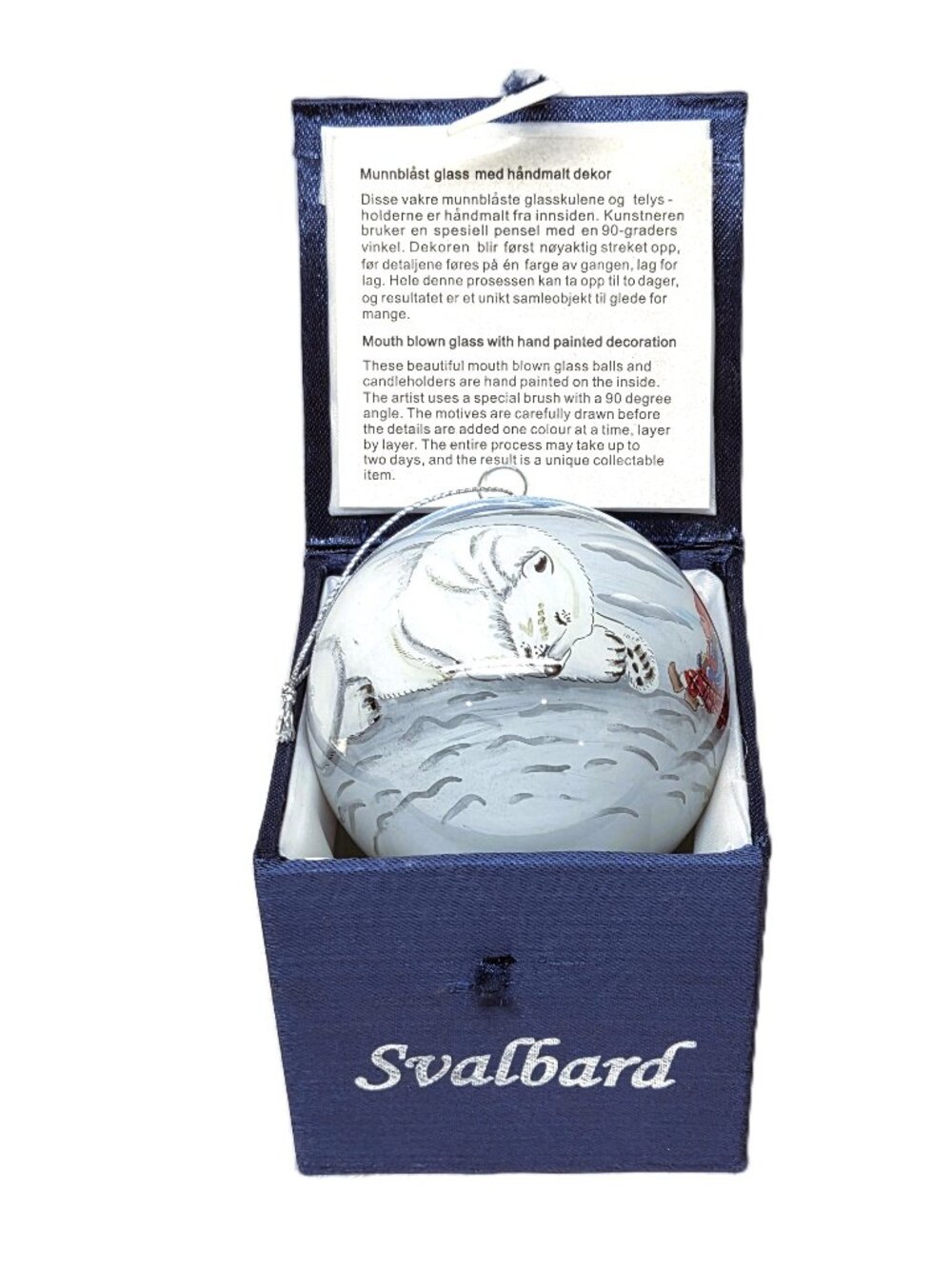 Hoytid Reverse Painted Christmas Ornament Glass Ball Polar Bear Svalbard Norway